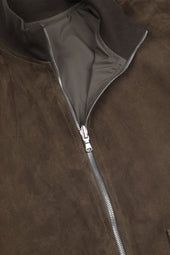 Reversible Zip jacket in suede leather and water repellent fabric. Green - Muschio