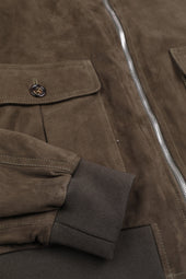 Reversible Zip jacket in suede leather and water repellent fabric. Green - Muschio