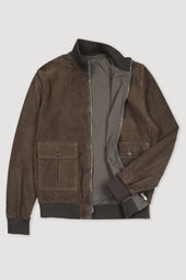 Reversible Zip jacket in suede leather and water repellent fabric. Green - Muschio