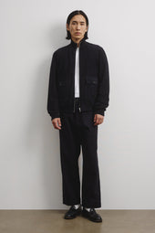 Reversible Zip jacket in suede leather and water repellent fabric - Dark blue