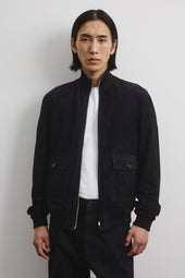 Reversible Zip jacket in suede leather and water repellent fabric - Dark blue