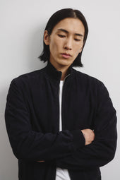 Reversible Zip jacket in suede leather and water repellent fabric - Dark blue