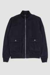 Reversible Zip jacket in suede leather and water repellent fabric - Dark blue