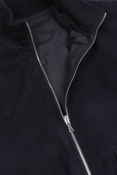 Reversible Zip jacket in suede leather and water repellent fabric - Dark blue