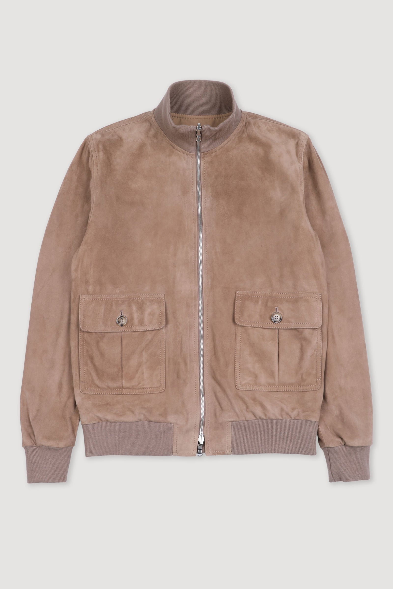 Reversible Zip Jacket In Suede Leather And Water Repellent Fabric Beige Greige