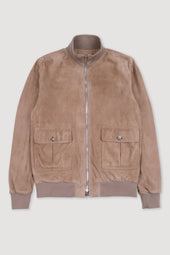 Reversible Zip jacket in suede leather and water repellent fabric. Beige - Greige