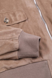 Reversible Zip jacket in suede leather and water repellent fabric. Beige - Greige