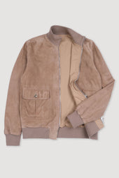 Reversible Zip jacket in suede leather and water repellent fabric. Beige - Greige