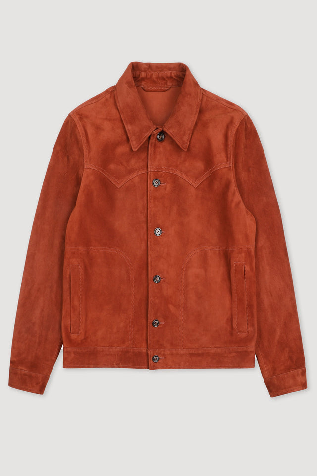 Clint unlined suede jacket with Western-style details. Orange - Terra di siena