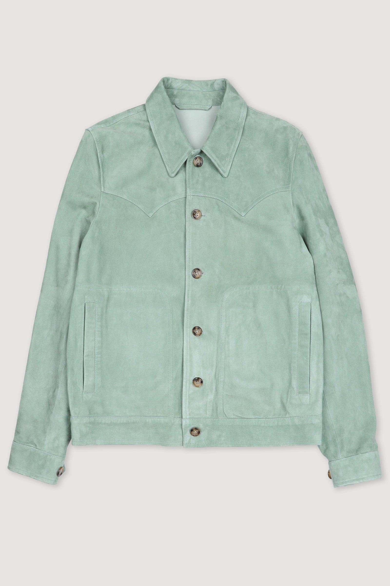 Clint Unlined Suede Jacket With Western Style Details Green Aneto