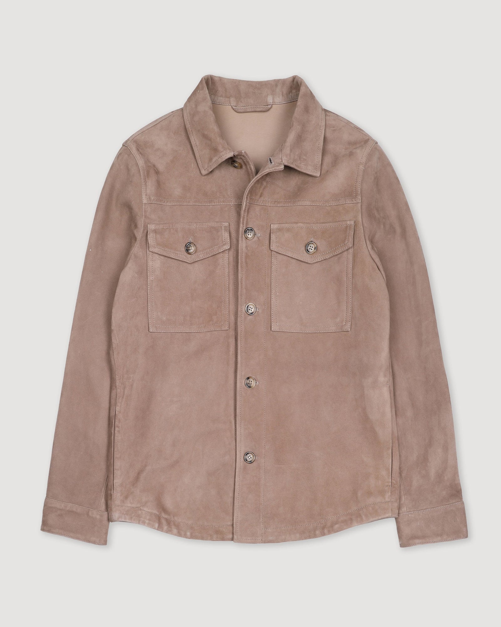 Unlined Overshirt In Suede Leather Beige Greige