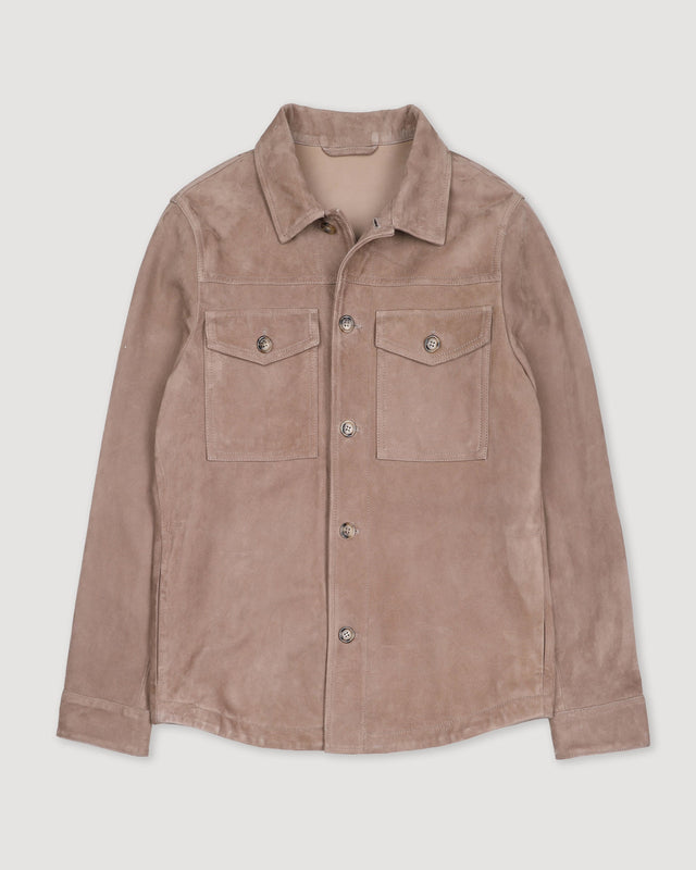 Unlined overshirt in suede leather. Beige - Greige
