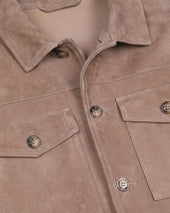 Unlined overshirt in suede leather. Beige - Greige