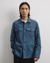 Unlined overshirt in suede leather. Blue - Tuareg