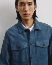 Unlined overshirt in suede leather. Blue - Tuareg