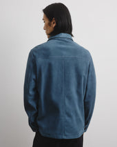 Unlined overshirt in suede leather. Blue - Tuareg