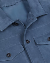 Unlined overshirt in suede leather. Blue - Tuareg
