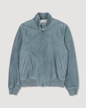 Lined zip jacket in suede leather. Light blue - Intese blue