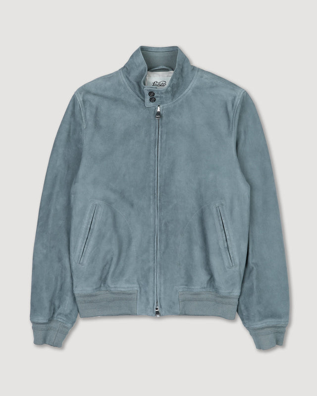 Lined zip jacket in suede leather. Light blue - Intese blue