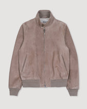 Lined zip jacket in suede leather. Beige - Greige
