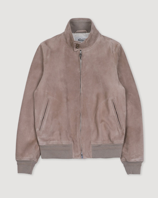 Lined zip jacket in suede leather. Beige - Greige