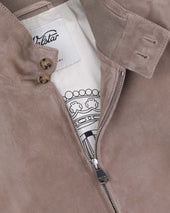 Lined zip jacket in suede leather. Beige - Greige