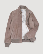 Lined zip jacket in suede leather. Beige - Greige