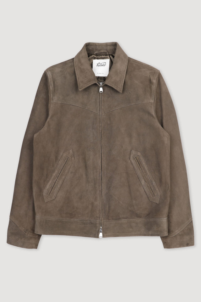 Lined jacket in suede leather with Western-style details. Green - Muschio