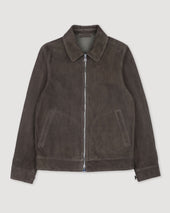 Gordon unlined zip jacket in suede leather. Green - Muschio