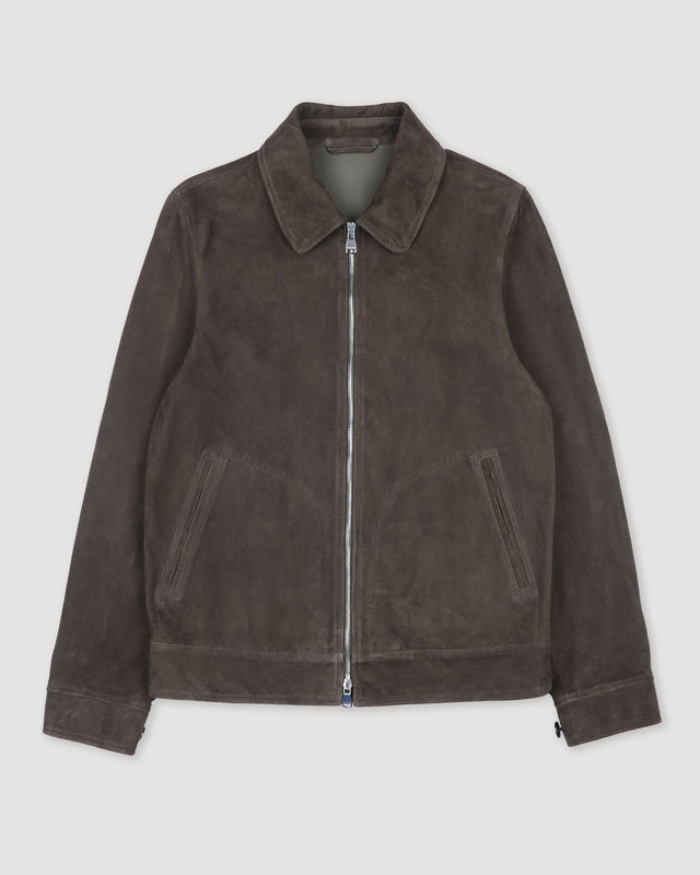 Gordon unlined zip jacket in suede leather. Green - Muschio