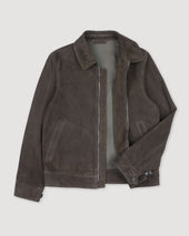 Gordon unlined zip jacket in suede leather. Green - Muschio