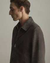 Gordon unlined zip jacket in suede leather. Green - Muschio