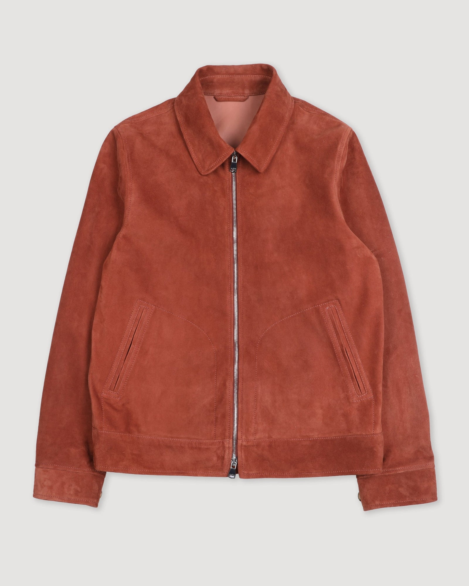Gordon Unlined Zip Jacket In Suede Leather Terra Di Siena