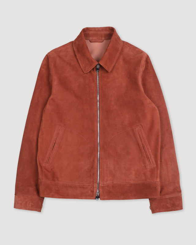 Gordon unlined zip jacket in suede leather. Orange - Terra di siena