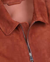 Gordon unlined zip jacket in suede leather. Orange - Terra di siena