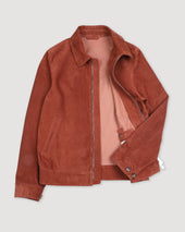 Gordon unlined zip jacket in suede leather. Orange - Terra di siena
