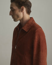 Gordon unlined zip jacket in suede leather. Orange - Terra di siena