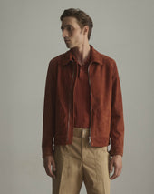 Gordon unlined zip jacket in suede leather. Orange - Terra di siena