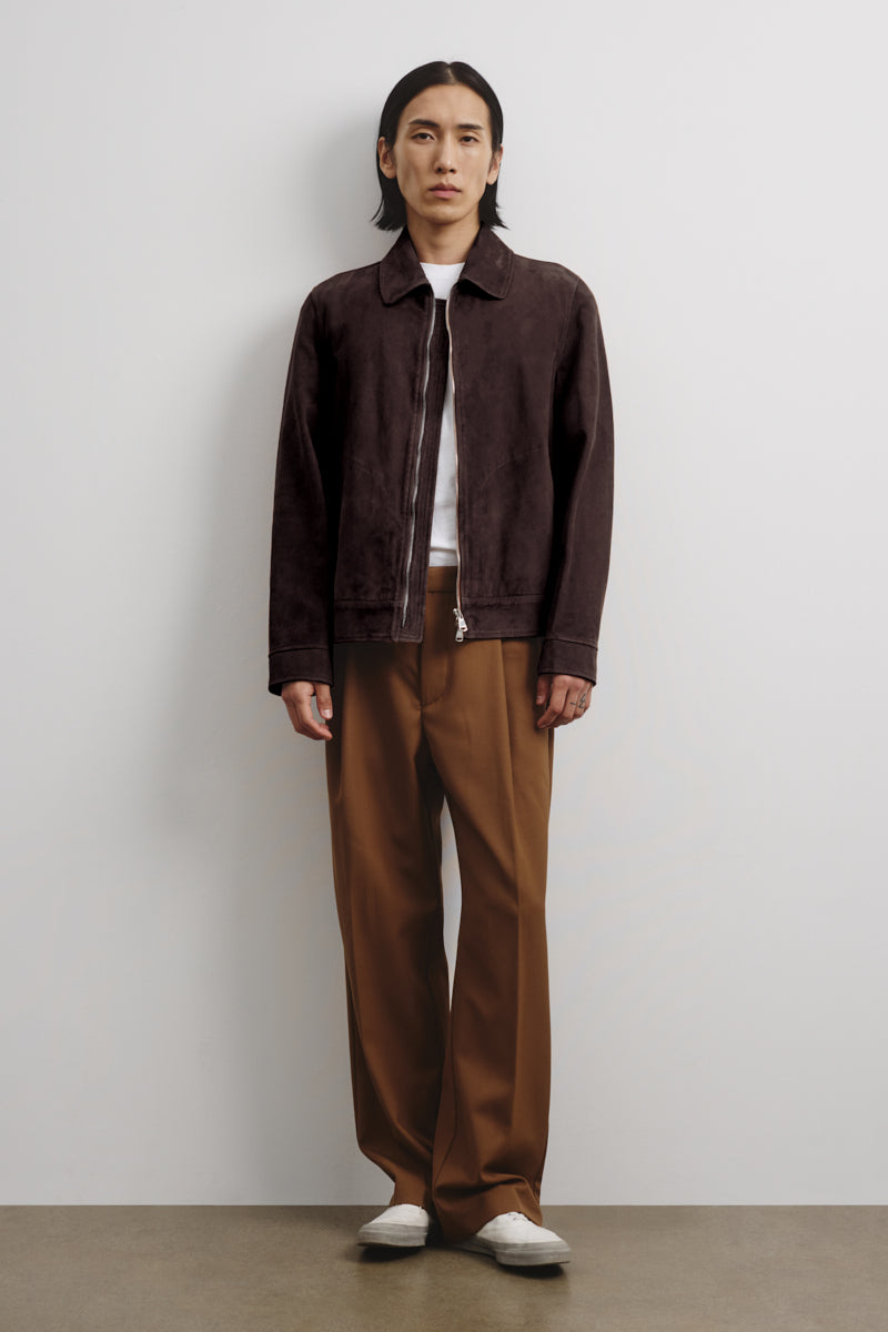 Gordon Unlined Zip Jacket In Suede Leather Caff
