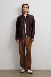 Gordon unlined zip jacket in suede leather. Brown - Caffè