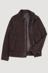 Gordon unlined zip jacket in suede leather. Brown - Caffè