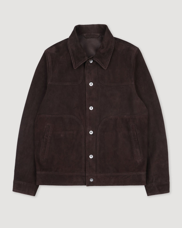 Presley trucker jacket in suede, unlined. Brown - Caffè