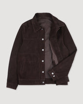 Presley trucker jacket in suede, unlined. Brown - Caffè