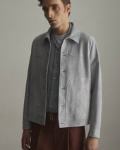 Presley trucker jacket in suede, unlined. Blue - Frost