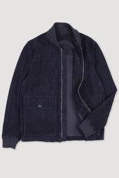 Livingstone bomber jacket in suede leather, unlined - Dark blue