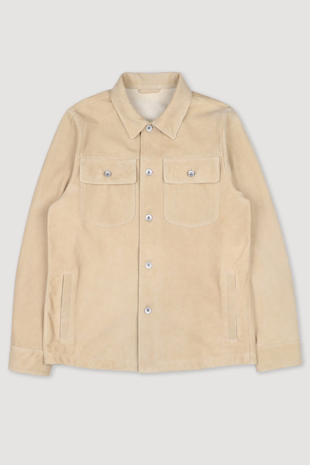 Matty suede overshirt with snap buttons, unlined. Beige - Almond