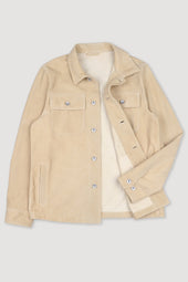 Matty suede overshirt with snap buttons, unlined. Beige - Almond