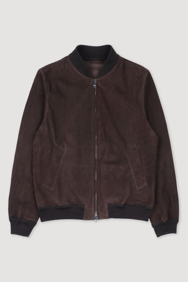Unlined bomber Jacket in suede leather. Brown - Caffè