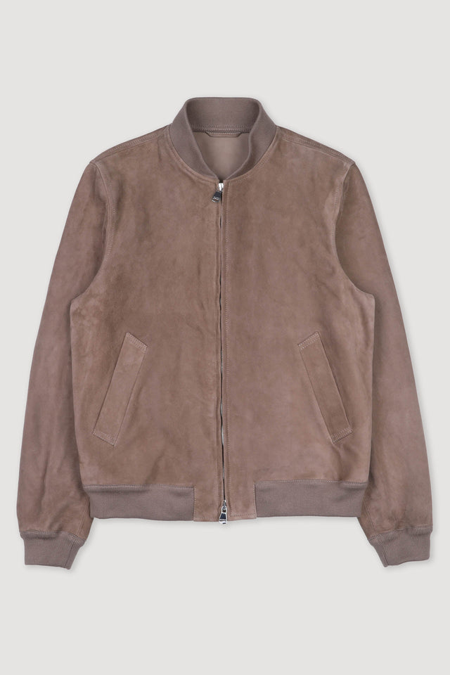 Unlined bomber Jacket in suede leather. Beige - Grege