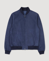 Unlined bomber Jacket in suede leather. Blue - Aquarium